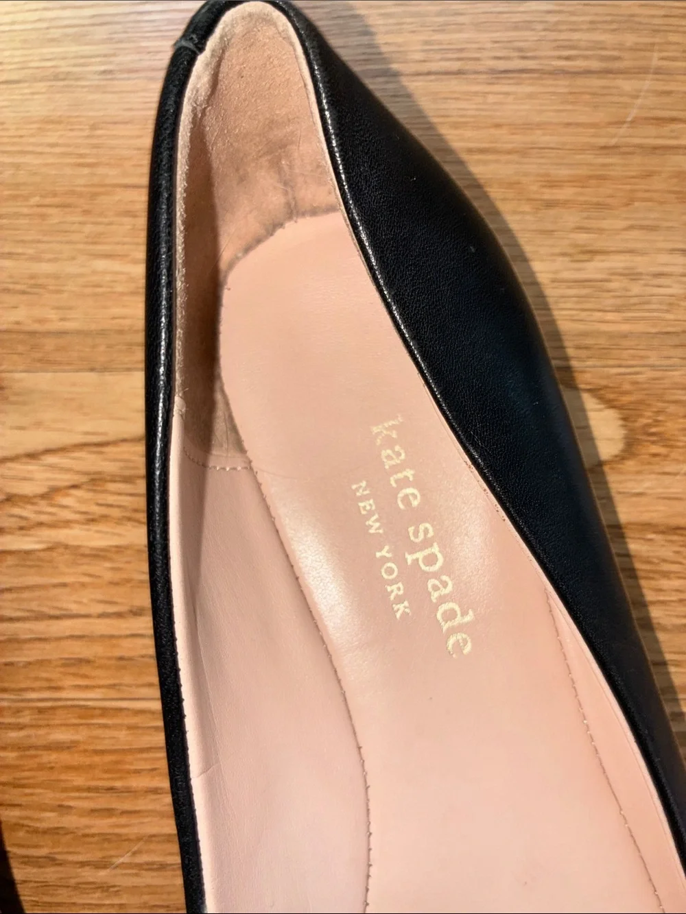 kate spade Black Leather Flats with Gold-Tone Horsebit